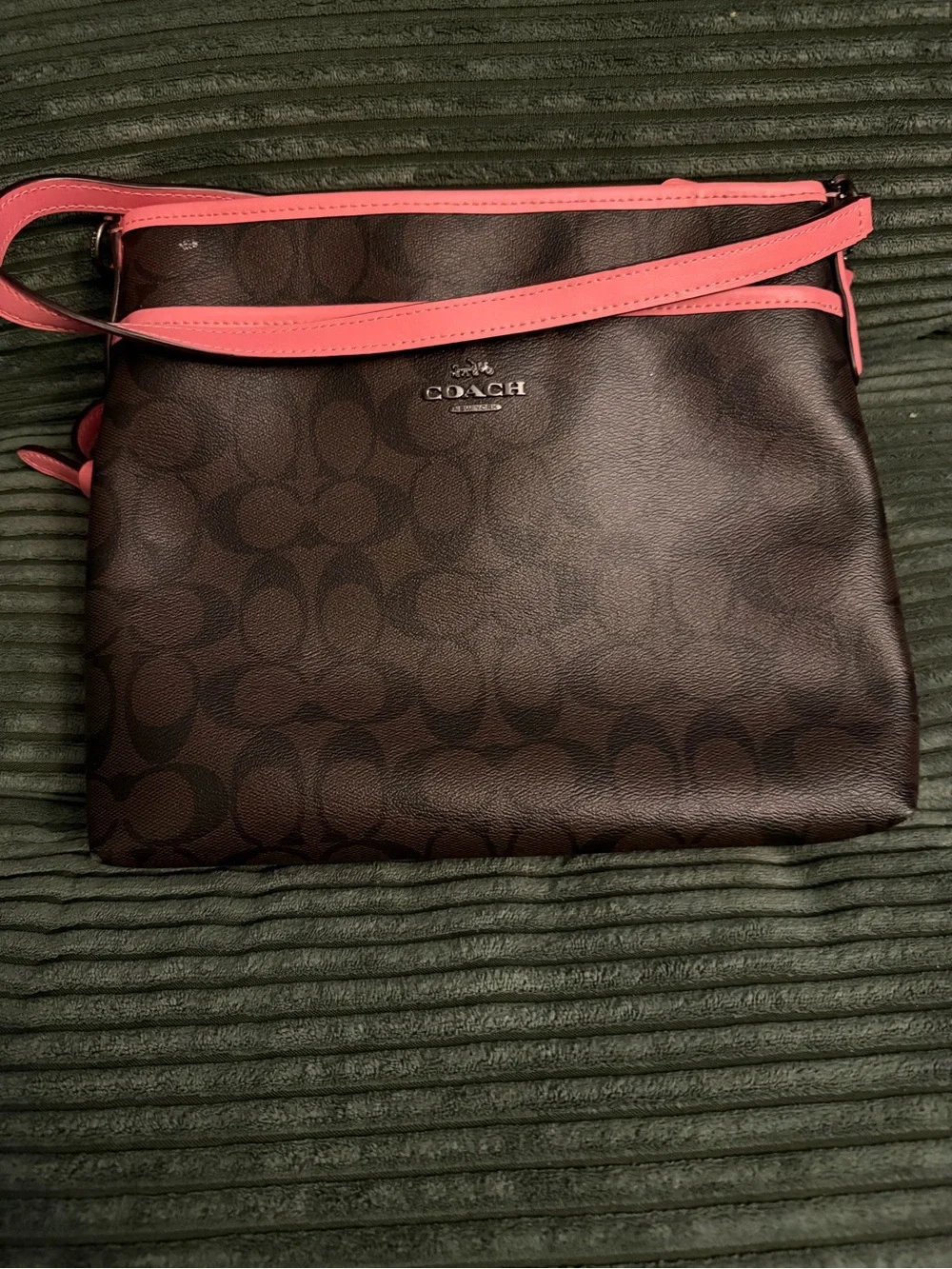 COACH Brown Signature Crossbody with Pink Trim and Strap